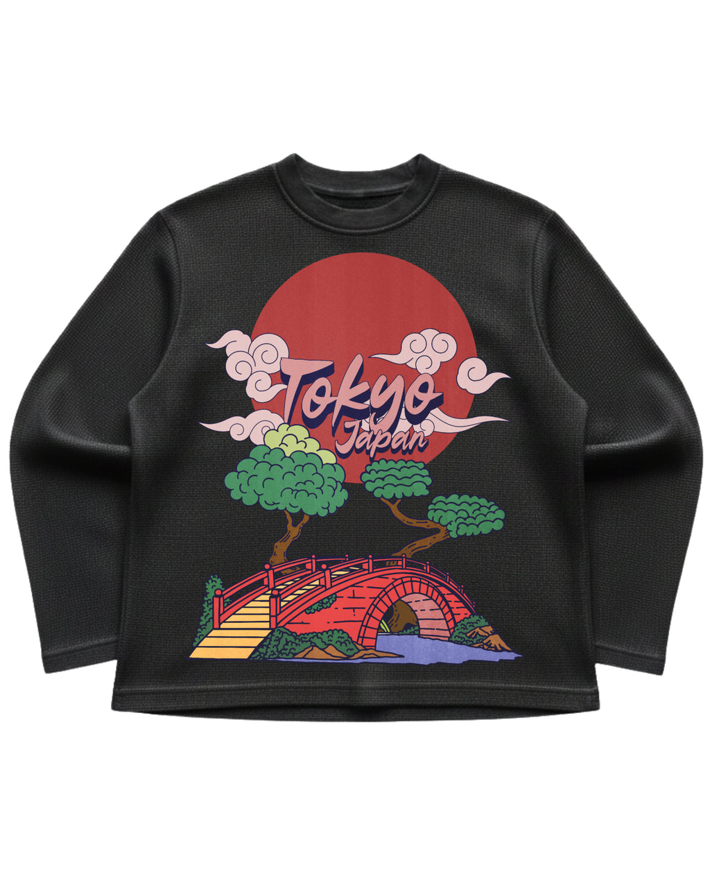 Black waffle knit oversized full-sleeve Front Design