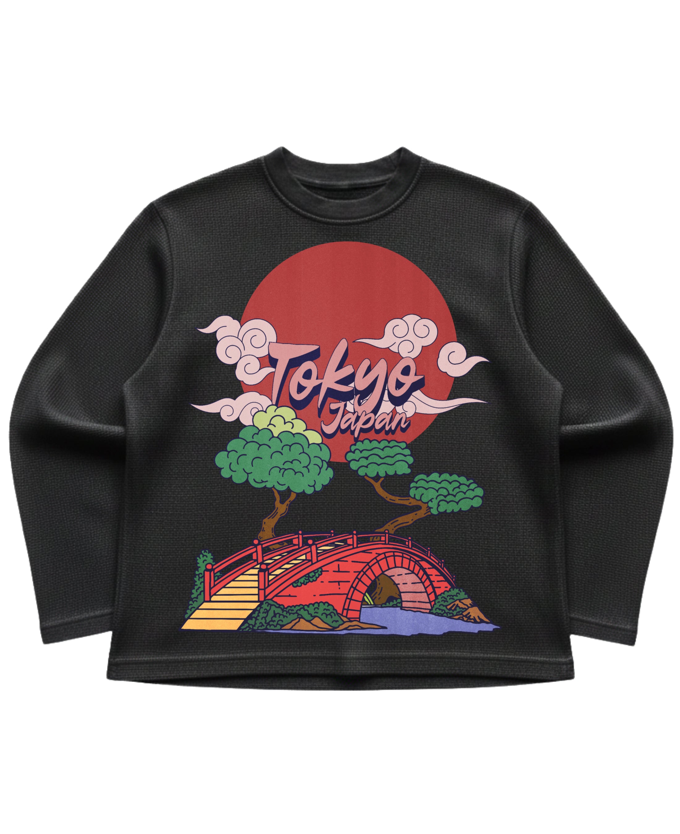 Black waffle knit oversized full-sleeve Front Design